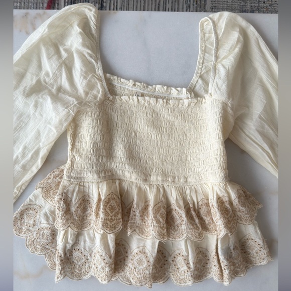 NWT American Eagle Outfitters Cream Puff Sleeve Blouse - Picture 1 of 8